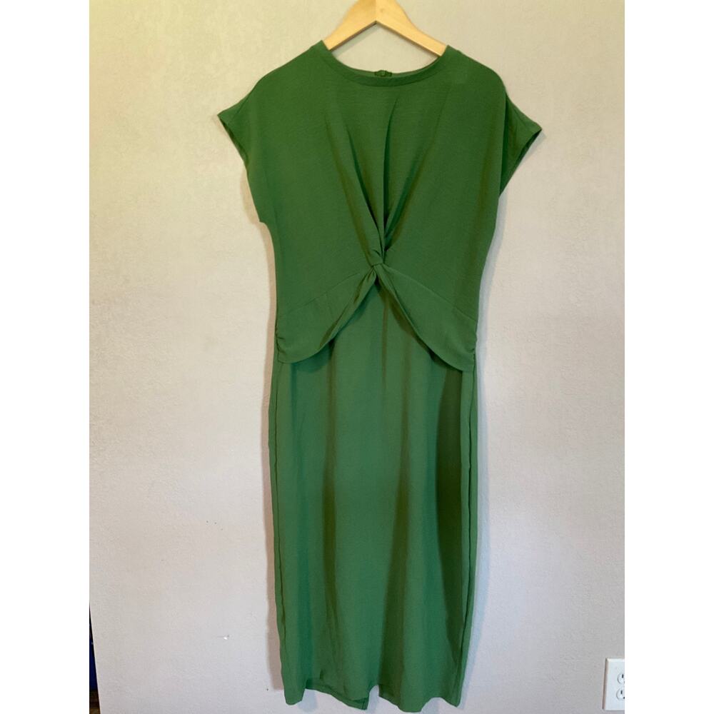 Mango Green Knot-Front Cap-Sleeve Midi Dress SZ L